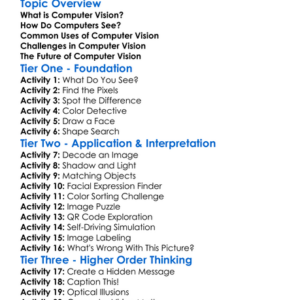 Computer Vision Basics Worksheet Activity Booklet