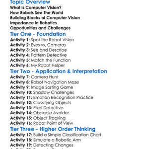 Computer Vision For Robotics Worksheet Activity Booklet