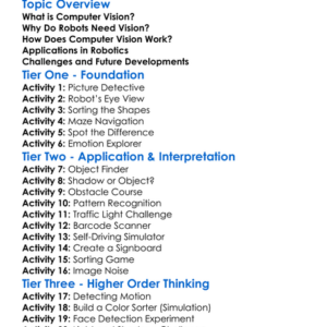 Computer Vision In Robotics Worksheet Activity Booklet