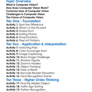 Computer Vision Introduction Worksheet Activity Booklet