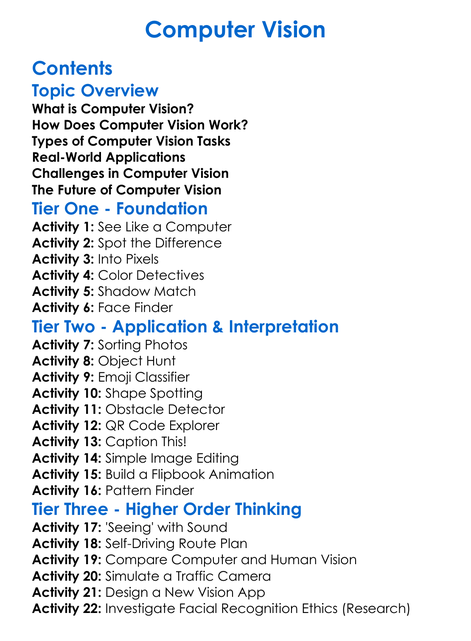 Computer Vision Worksheet Activity Booklet