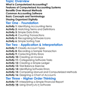 Computerized Accounting Basics Worksheet Activity Booklet