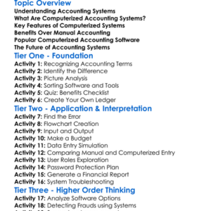 Computerized Accounting Systems Worksheet Activity Booklet