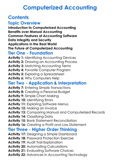 Computerized Accounting Worksheet Activity Booklet