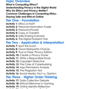 Computing Ethics And Privacy Worksheet Activity Booklet