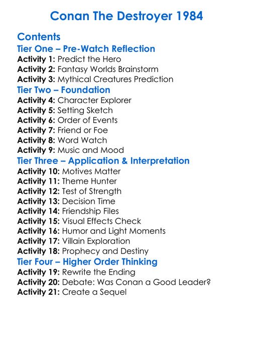 Conan The Destroyer 1984 Worksheet Activity Booklet