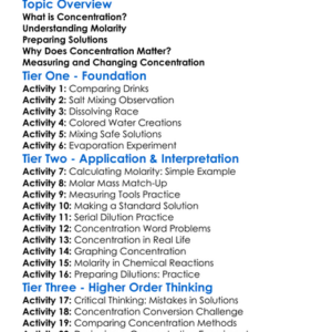 Concentration Molarity Worksheet Activity Booklet