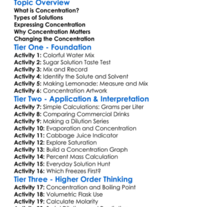 Concentration Of Solutions Worksheet Activity Booklet