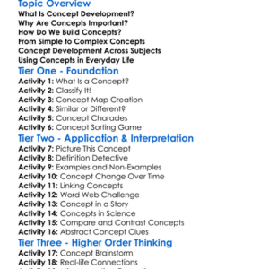 Concept Development Worksheet Activity Booklet