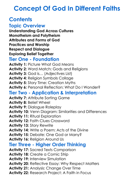 Concept Of God In Different Faiths Worksheet Activity Booklet