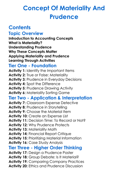 Concept Of Materiality And Prudence Worksheet Activity Booklet