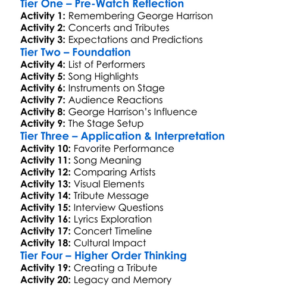 Concert For George 2003 Worksheet Activity Booklet