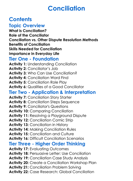 Conciliation Worksheet Activity Booklet