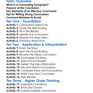 Concluding Paragraphs Worksheet Activity Booklet