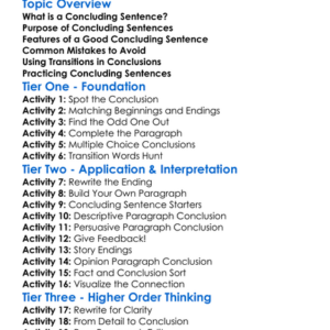 Concluding Sentences Worksheet Activity Booklet