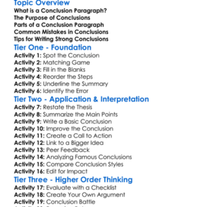 Conclusion Paragraphs Worksheet Activity Booklet