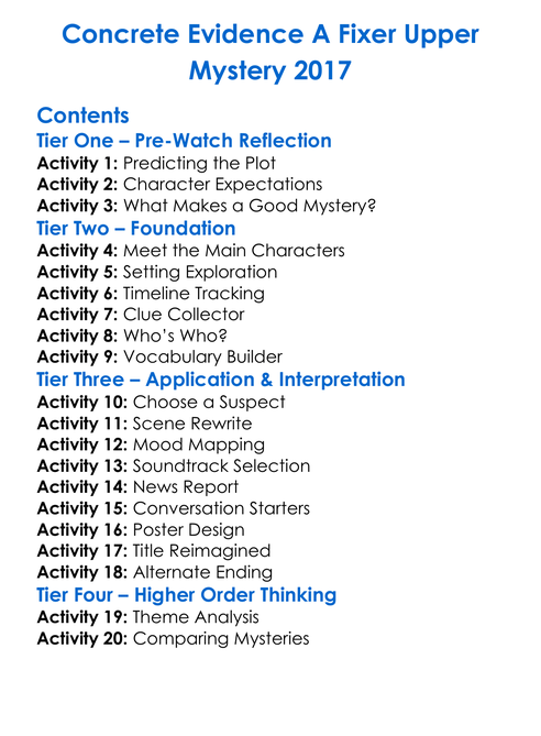 Concrete Evidence A Fixer Upper Mystery 2017 Worksheet Activity Booklet