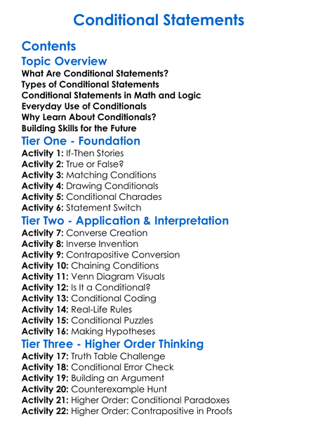 Conditional Statements Worksheet Activity Booklet