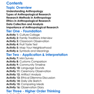 Conducting Anthropological Research Worksheet Activity Booklet