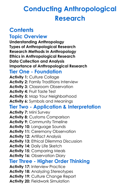 Conducting Anthropological Research Worksheet Activity Booklet