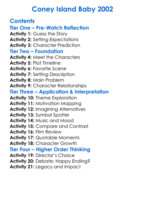 Coney Island Baby 2002 Worksheet Activity Booklet