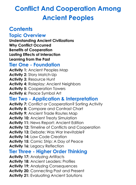 Conflict And Cooperation Among Ancient Peoples Worksheet Activity Booklet