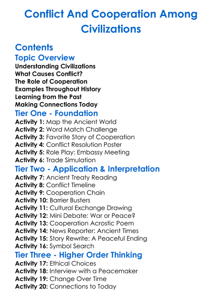 Conflict And Cooperation Among Civilizations Worksheet Activity Booklet