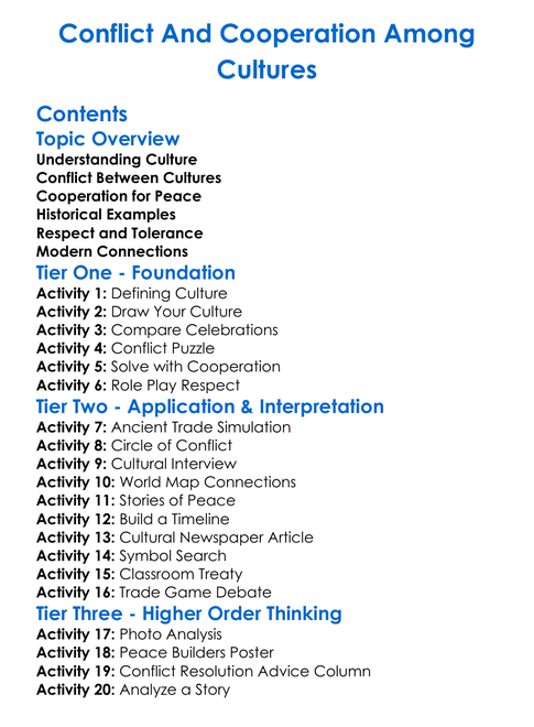 Conflict And Cooperation Among Cultures Worksheet Activity Booklet