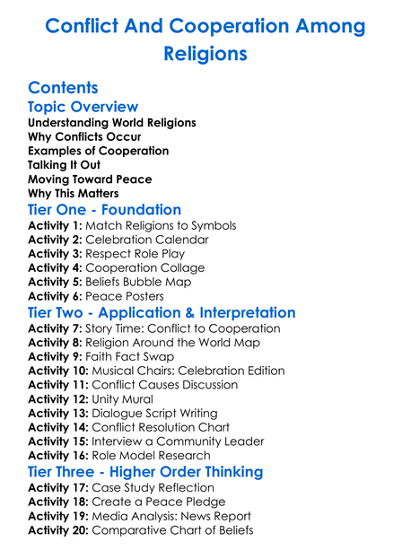 Conflict And Cooperation Among Religions Worksheet Activity Booklet