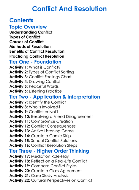 Conflict And Resolution Worksheet Activity Booklet