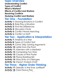 Conflict And Warfare Worksheet Activity Booklet