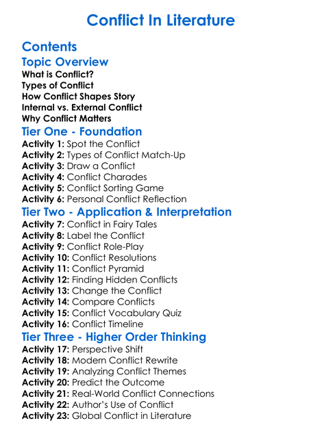 Conflict In Literature Worksheet Activity Booklet