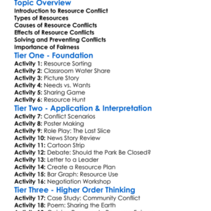 Conflict Over Resources Worksheet Activity Booklet