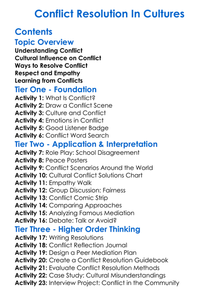 Conflict Resolution In Cultures Worksheet Activity Booklet