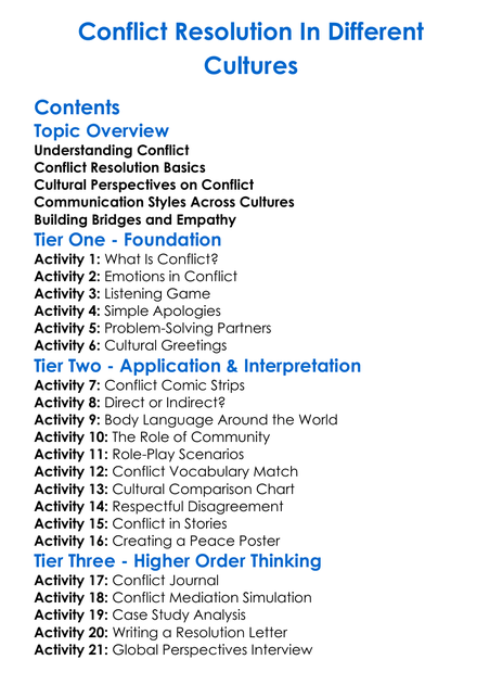 Conflict Resolution In Different Cultures Worksheet Activity Booklet