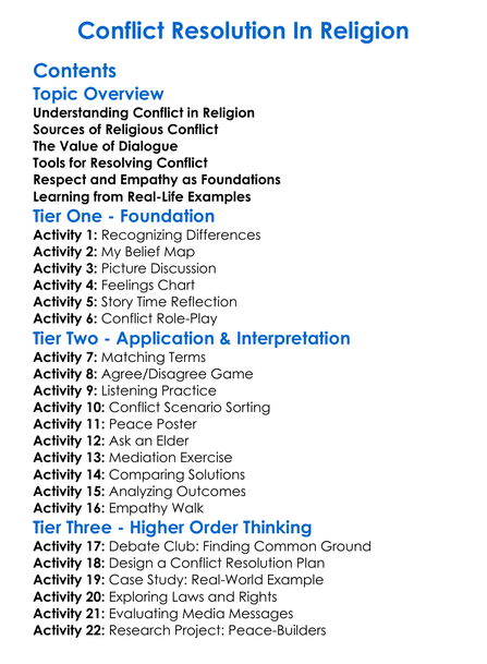 Conflict Resolution In Religion Worksheet Activity Booklet