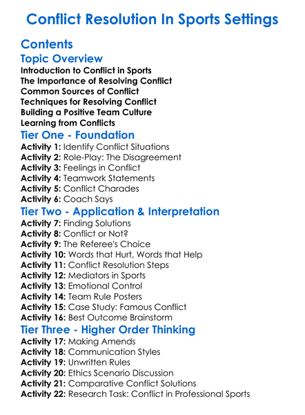 Conflict Resolution In Sports Settings Worksheet Activity Booklet