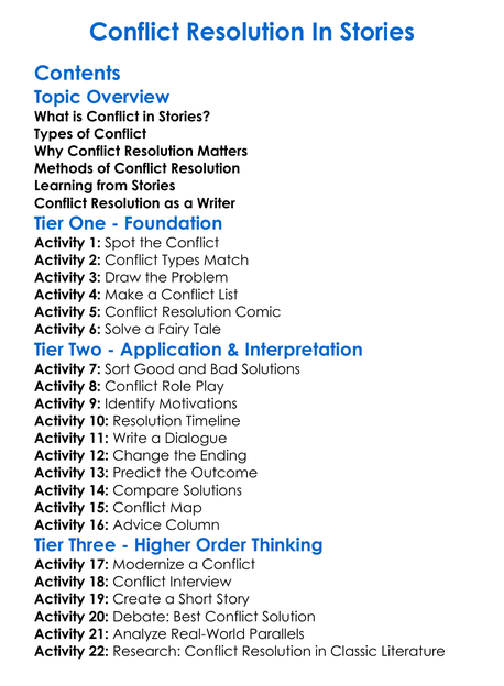 Conflict Resolution In Stories Worksheet Activity Booklet