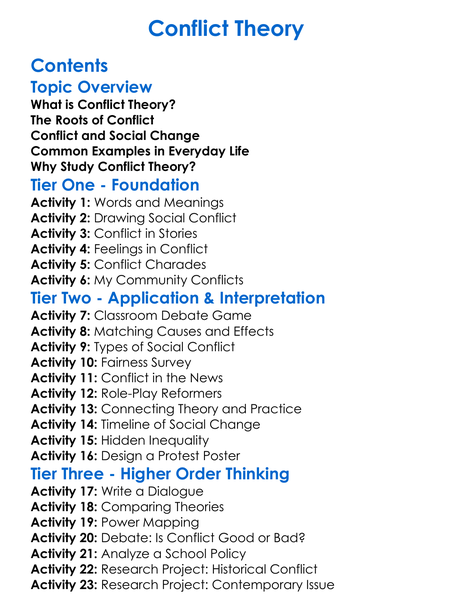 Conflict Theory Worksheet Activity Booklet