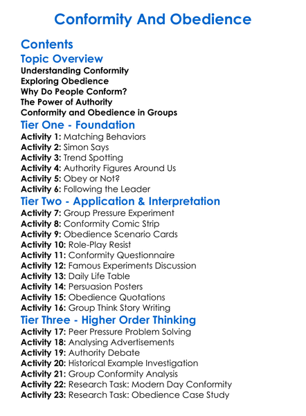 Conformity And Obedience Worksheet Activity Booklet
