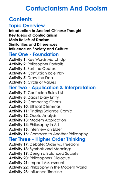 Confucianism And Daoism Worksheet Activity Booklet