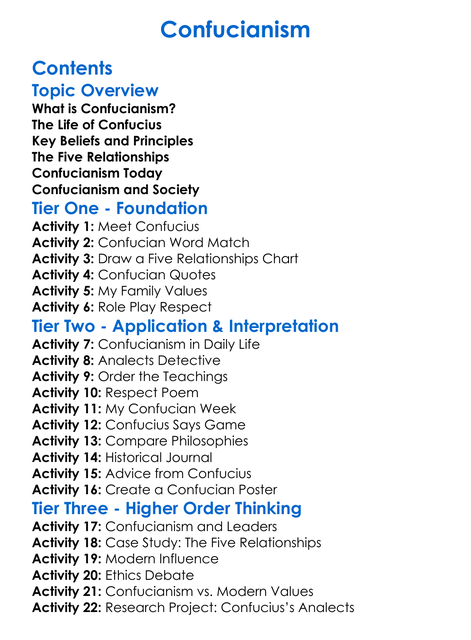 Confucianism Worksheet Activity Booklet