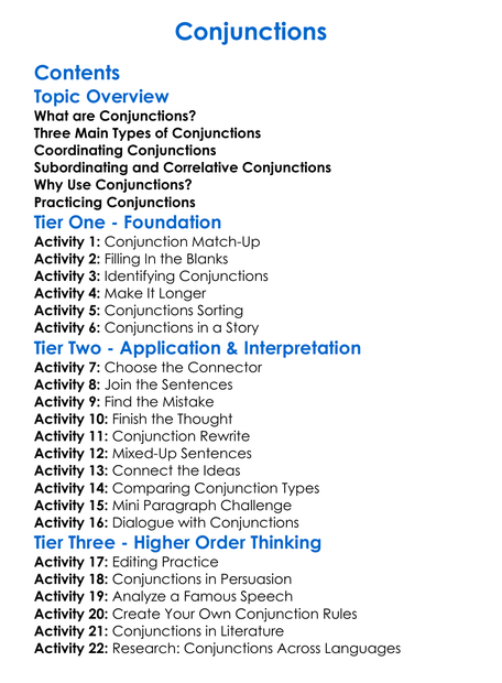 Conjunctions Worksheet Activity Booklet