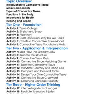 Connective Tissue Worksheet Activity Booklet