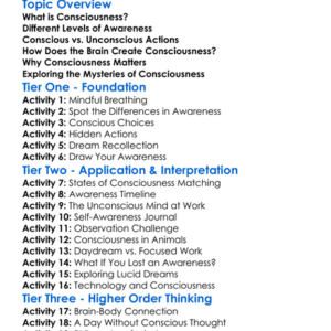 Consciousness Worksheet Activity Booklet