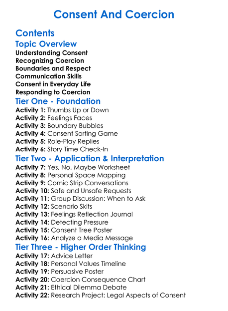 Consent And Coercion Worksheet Activity Booklet