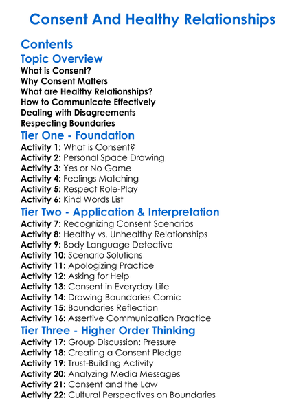Consent And Healthy Relationships Worksheet Activity Booklet
