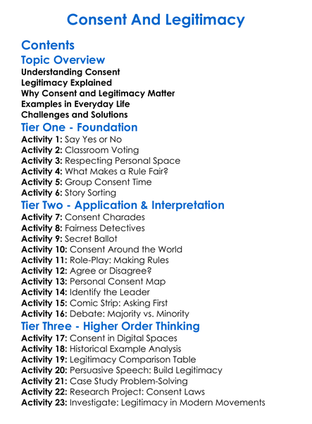 Consent And Legitimacy Worksheet Activity Booklet