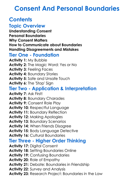 Consent And Personal Boundaries Worksheet Activity Booklet