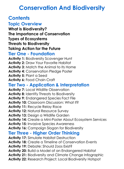 Conservation And Biodiversity Worksheet Activity Booklet